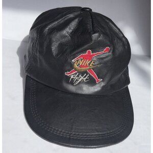 Rare Nike Flight Air Jordan Vintage Leather Cap Hat Adjustable Black Red Gold